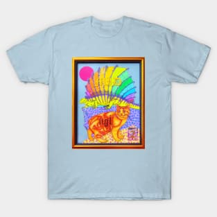 Rainbow Dinosaur Cat Coloring Book Collage Framed Art Mid Ngl Y2K Design T-Shirt